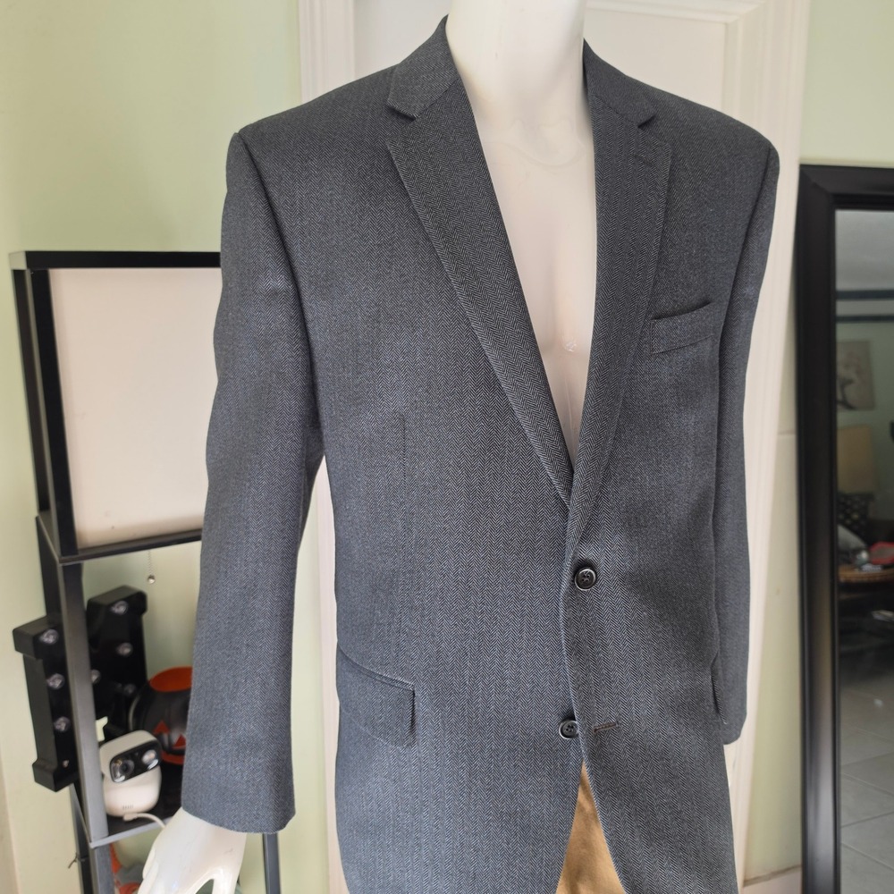 Michael Kors Mens Charcoal Grey Herringbone Two Button Blazer Sport Coat 48 R